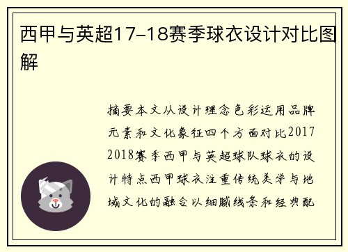 西甲与英超17-18赛季球衣设计对比图解
